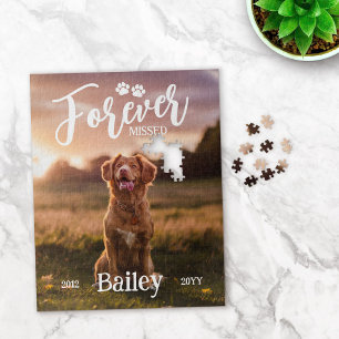 Paw Prints Forever Missed Dog Photo Memorial Jigsaw Puzzle