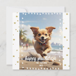 Paw Prints Frame Custom Pet Photo Holiday Card