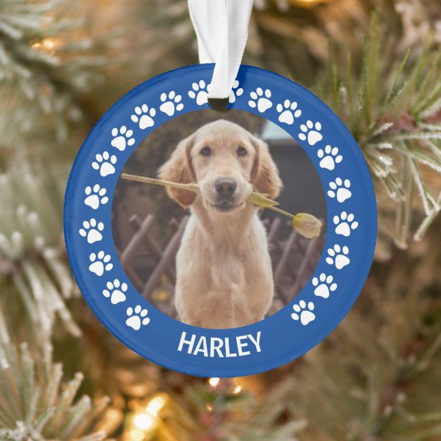 Paw Prints Frame Custom Pet Photo Ornament (Tree)