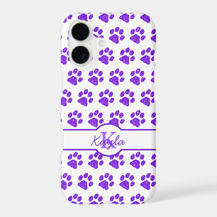 Paw Prints Glitter Purple Stylish Monogram Dog