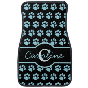 Paw Prints Glitter Teal Blue Monogram Cat Dog Mum Car Mat