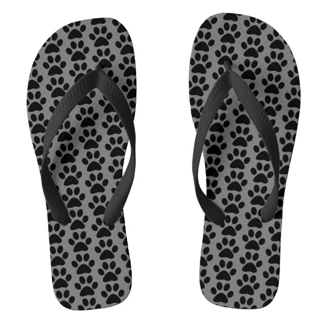 Paw Prints Grey Grey Black Animal Patterns Cute Flip Flops (Footbed)