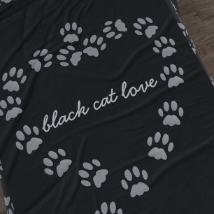 Paw Prints Heart Large Black Pet Fleece Blanket