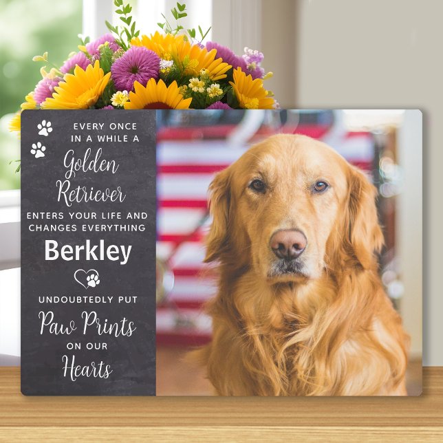 Paw Prints Heart Pet Dog Golden Retriever Memorial Plaque (Creator Uploaded)