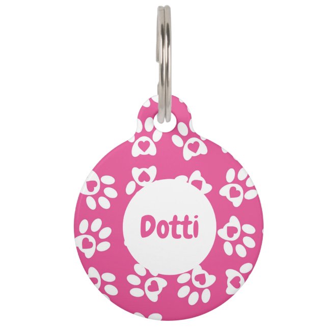Paw Prints Hot Pink Pet Tag (Front)