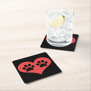 Paw Prints In My Heart by Shirley Taylor Square Paper Coaster