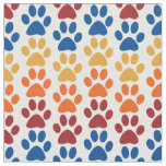 Paw Prints in Red Orange Yellow Blue Fabric