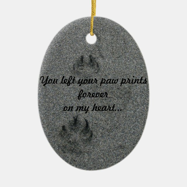Paw Prints in the Sand Pet Memorial Ceramic Tree Decoration (Front)
