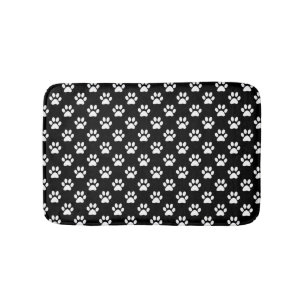 Paw Prints in White and Black Bath Mat