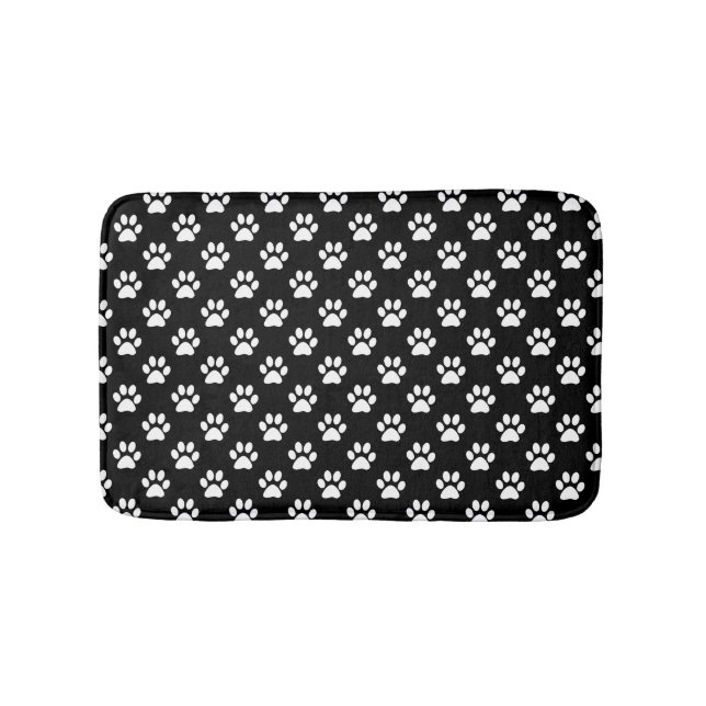 Paw Prints in White and Black Bath Mat (Front)
