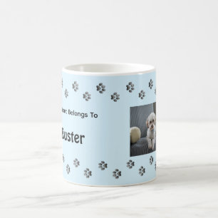 Paw Prints Light Blue Dog Photo Custom Name Coffee Mug