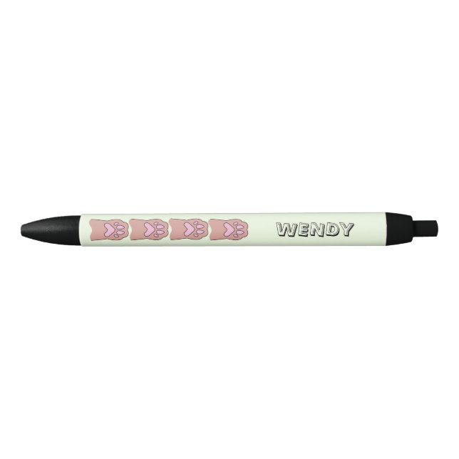 Paw prints light green Personalised name Black Ink Pen (Front)