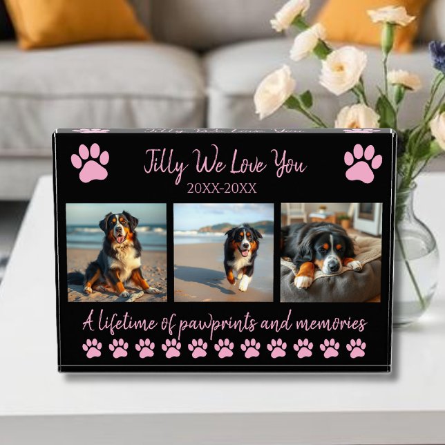 Paw Prints & Memories-Custom Pet- Photo Block (Paw Prints & Memories-Custom Pet- Photo Block-Pastel Pink and black)