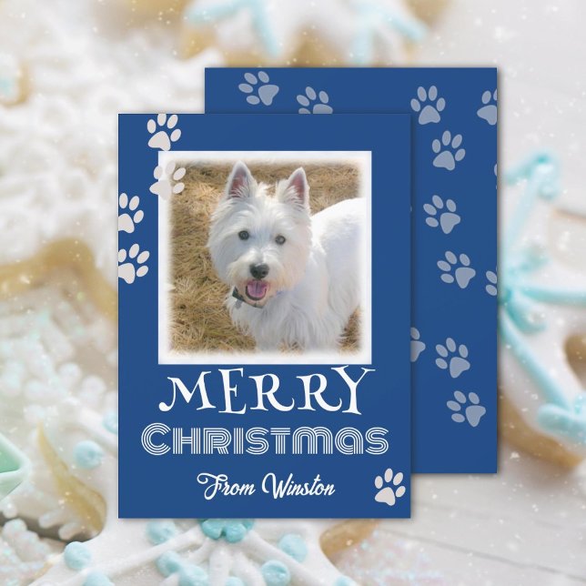 Paw Prints Merry Christmas Dog Photo Cards (Creator Uploaded)