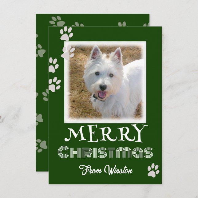 Paw Prints Merry Christmas Dog Photo Cards (Front/Back)