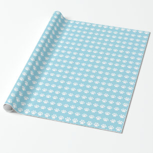 Paw Prints on Blue Background Wrapping Paper