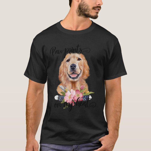 Paw Prints On My Heart Dog Lover Gifts Golden Retr T-Shirt (Front)