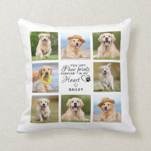 Paw Prints On My Heart Pet Memorial Photo Collage Cushion