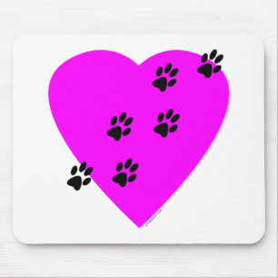 Paw Prints on my Heart - Pink Mouse Mat