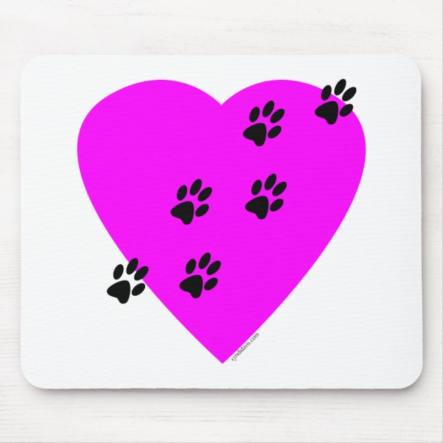Paw Prints on my Heart - Pink Mouse Mat (Front)
