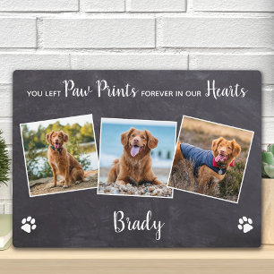 Paw Prints on our Hearts 3 Photo Pet Memorial Plaque