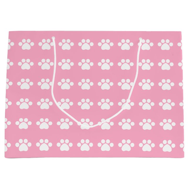 Paw Prints on Pink Background Large Gift Bag (Front)