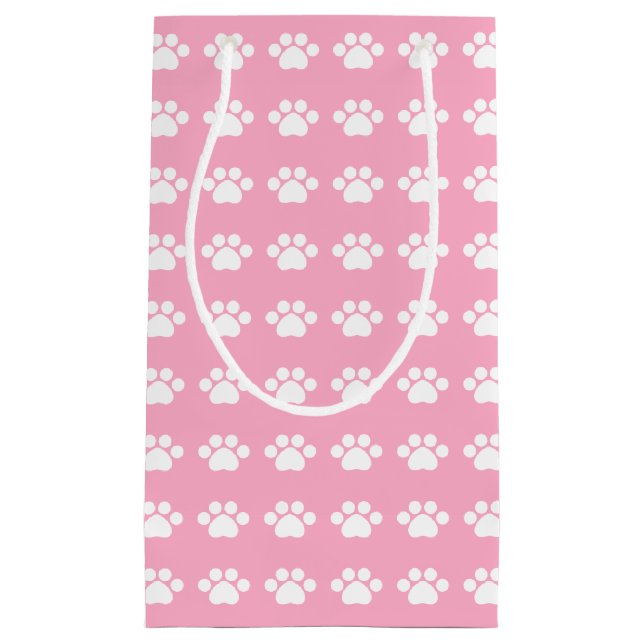 Paw Prints on Pink Background Small Gift Bag (Front)