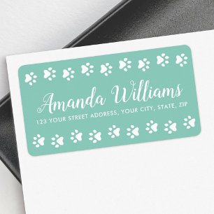 Paw prints pastel green pretty script return label