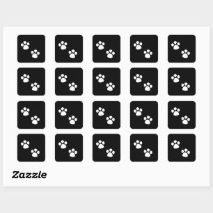 Paw Prints Patterns Custom Black White Cute  Square Sticker