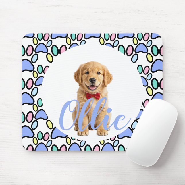 Paw Prints Personalised Dog Photo Mouse Pad (With Mouse)