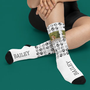 Paw prints Personalised Name Pet Photo Dog Cat Socks