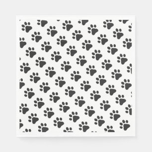 Paw Prints Pet Cat Dog Black White Party Napkin