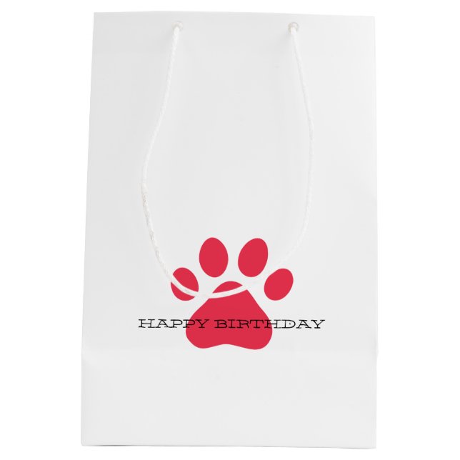 Paw Prints Pet Lovers Dogs Cats Red Gift Wrap Fun Medium Gift Bag (Back)