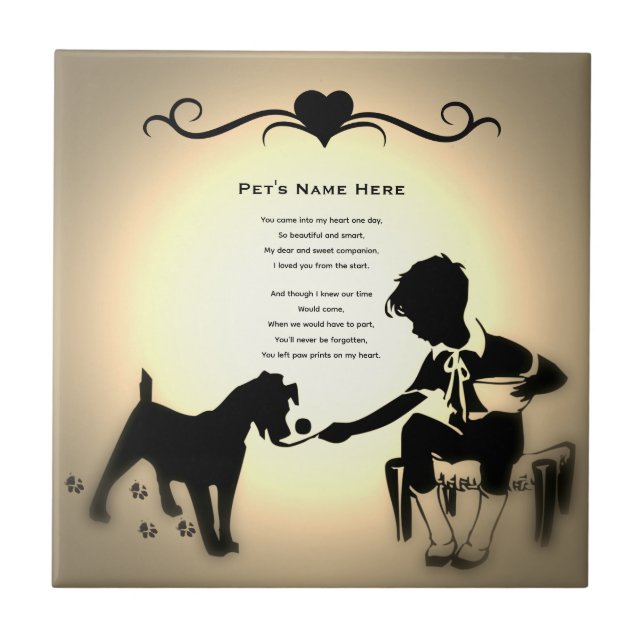 Paw Prints Pet Memorial Poem Golden Tile (Front)