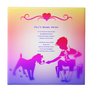 Paw Prints Pet Memorial Poem Personalized Rainbow Tile