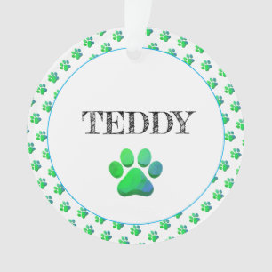Paw Prints PET NAME Blue Green Colourful Fun  Ornament
