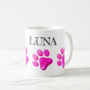 Paw Prints PET NAME Colourful Pink Modern Fun Coffee Mug