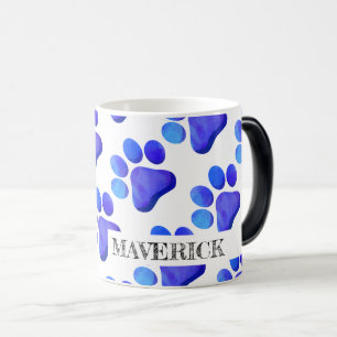 Paw Prints Pet Name Modern Colourful Blue Fun Magic Mug