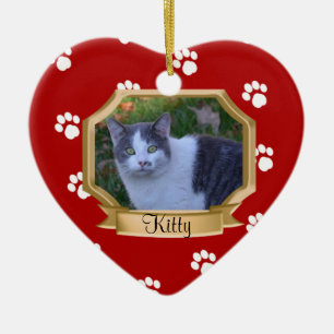 Paw Prints Pet Photo Frame Red Ceramic Tree Decoration