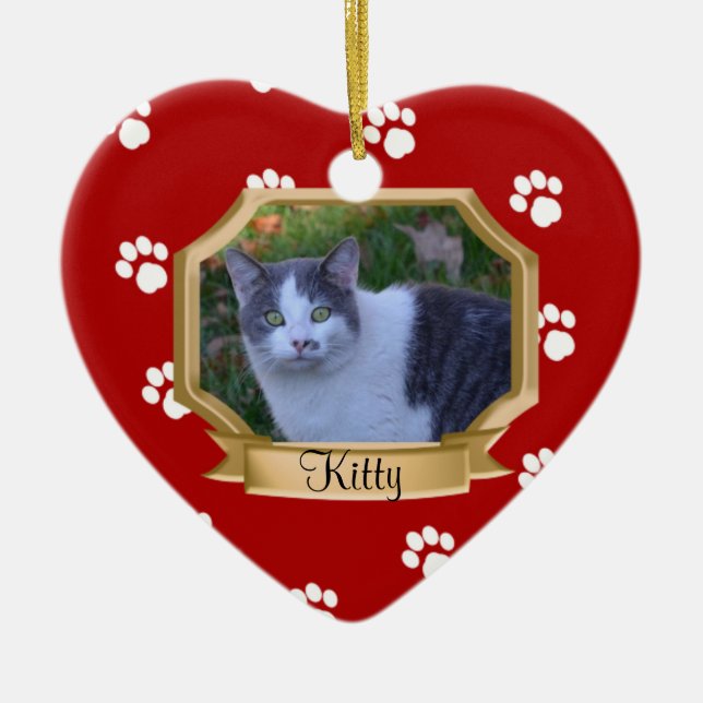 Paw Prints Pet Photo Frame Red Ceramic Tree Decoration (Front)