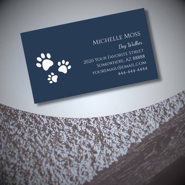 Paw Prints Pets Navy Blue Dog Walker Business Card (Creator Uploaded)