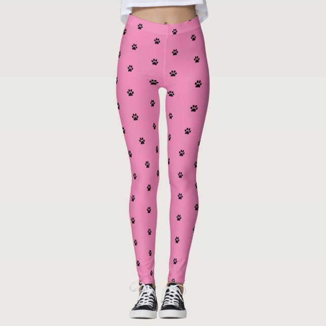 Paw Prints Pink Black Animal Patters Cute Gift Leggings (Front)