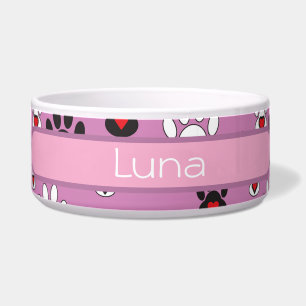 Paw Prints pink red heart name
