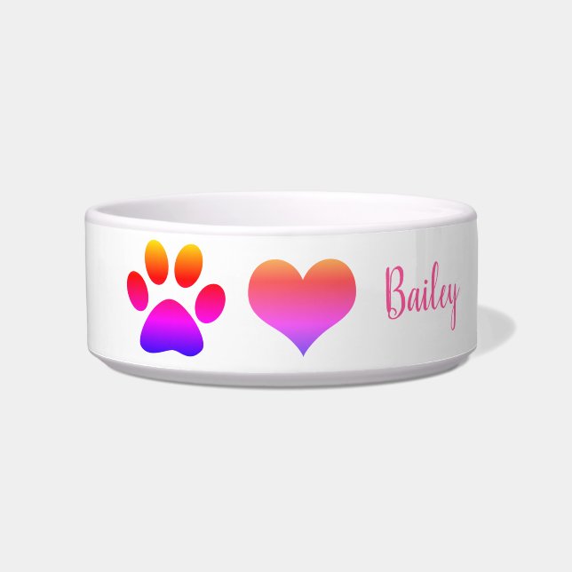 Paw Prints Pink White Custom Cute Monograms Gift Bowl (Front)