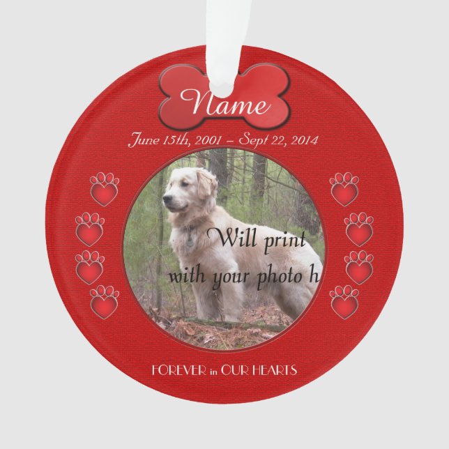 Paw Prints Poem Memorial Red Ornament (Front)