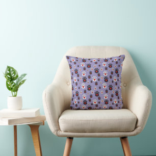 Paw Prints Red Hearts on Blue Cushion