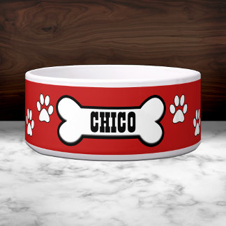 Paw Prints Red Personalised Pet Bowl
