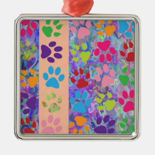 Paw Prints Square Metal Ornament