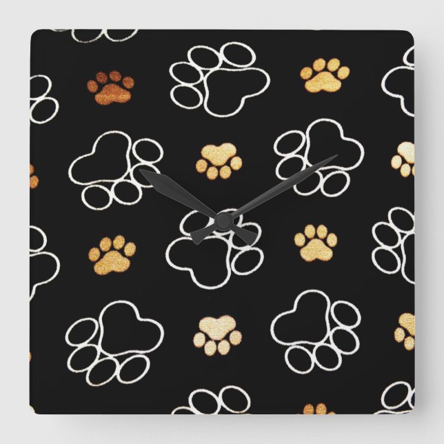 Paw Prints Square Wall Clock (Front)
