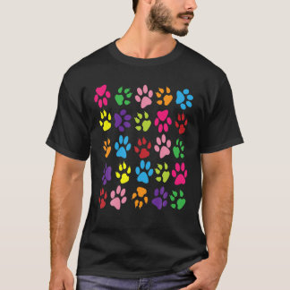 Paw Prints T shirt Dogs Cats Animals Colourful Tee